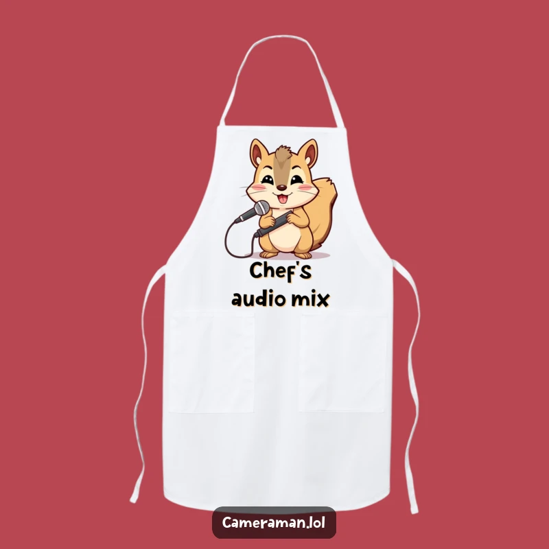 Funny Squirrel Reporter Apron: Cheerful Boom Operator for Hilarious Kitchen Sound Studio