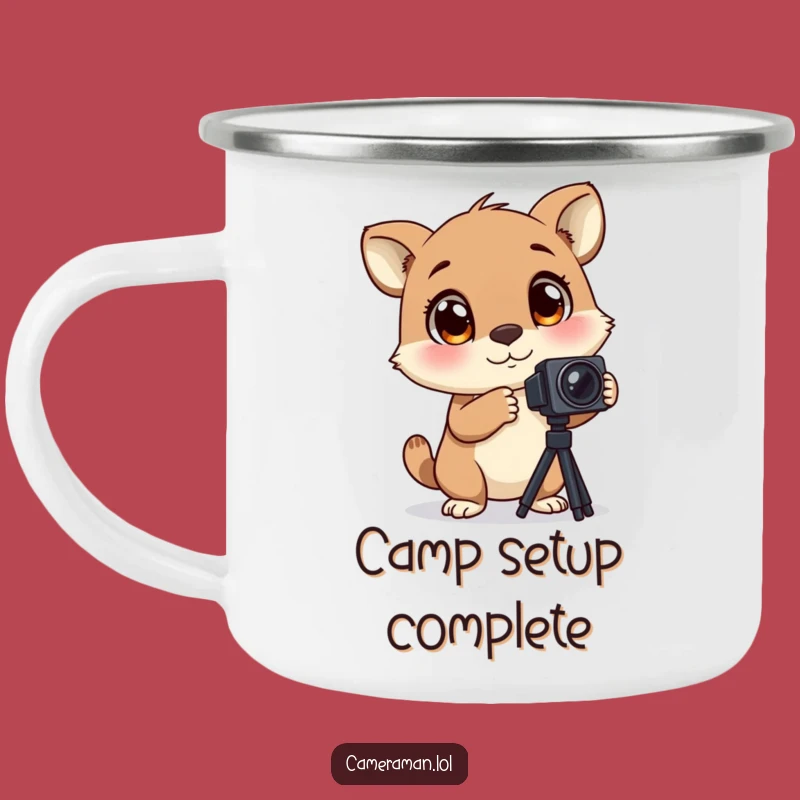 Funny Excited Animal Camping Mug - Outdoor Tripod Setup, Blinking Photographer Gift