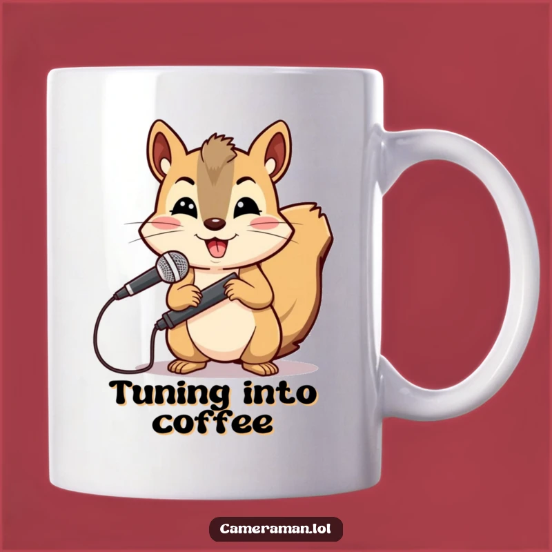 Funny Squirrel Reporter Mug: Cheerful Boom Operator for Hilarious Interview Gifts