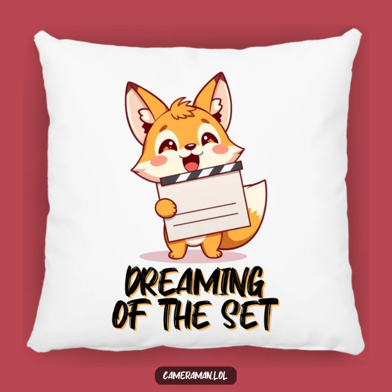 Funny Fox Filmmaker Pillow: Cozy Sprite Clapping for a Hilarious Movie Fan's Comfort