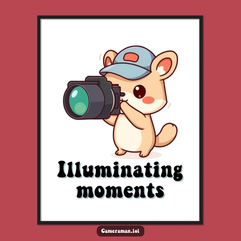Funny Animal Reporter Digital Art Print: Jaunty Cap Points Camera for Quirky Wall Decor
