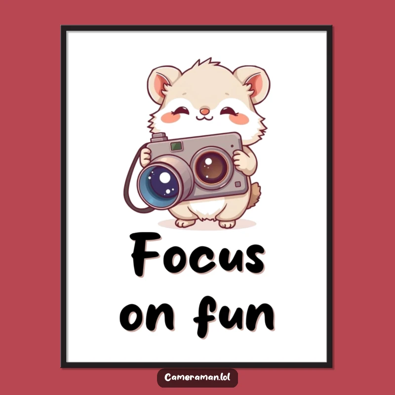 Funny Fluffy Animal Digital Print - Curious Photographer Wall Art, Vintage Camera Decor Gift