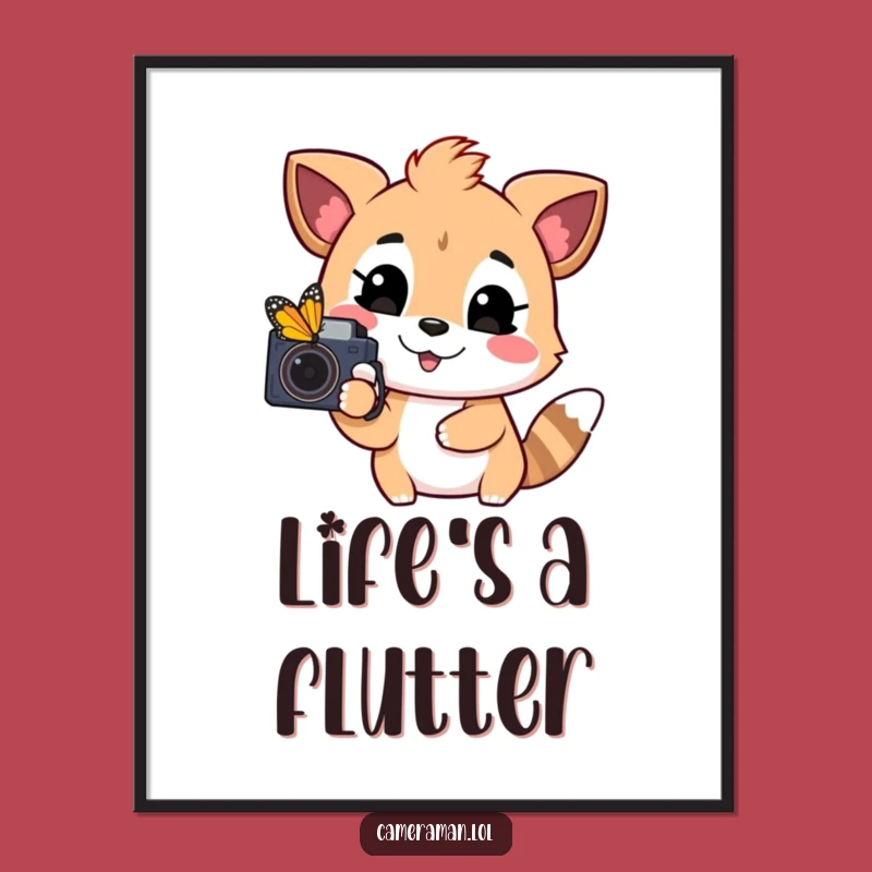 Funny Playful Animal Digital Print - Happy Butterfly Art, Nature Decor Gift