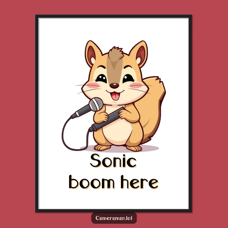 Funny Squirrel Reporter Digital Art Print: Cheerful Boom Operator for Auditory Wall Decor