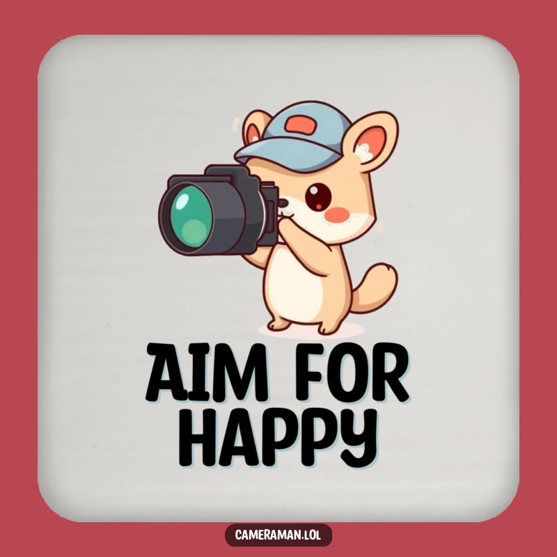 Funny Animal Reporter Drink Coaster: Jaunty Cap Points Camera for News Desk Protection