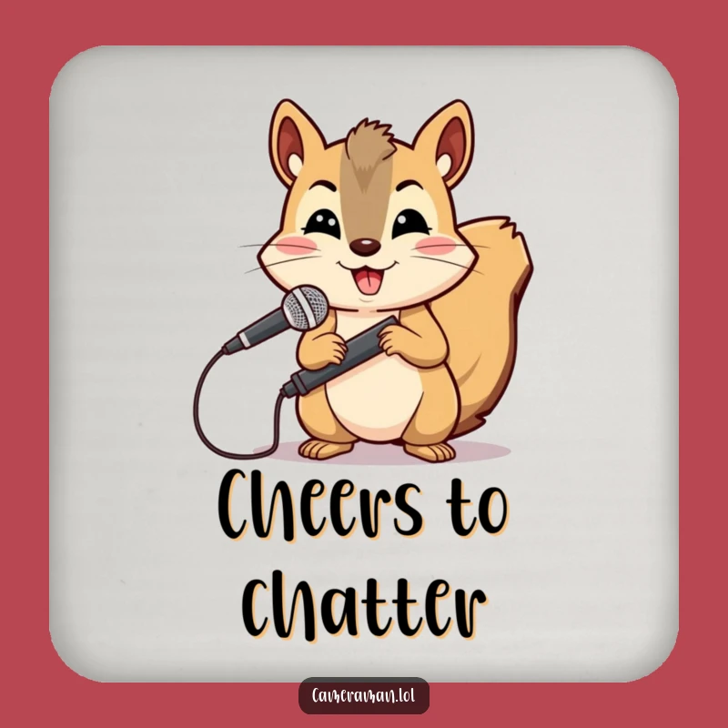 Funny Squirrel Reporter Drink Coaster: Cheerful Boom Operator for Audio Station Protection
