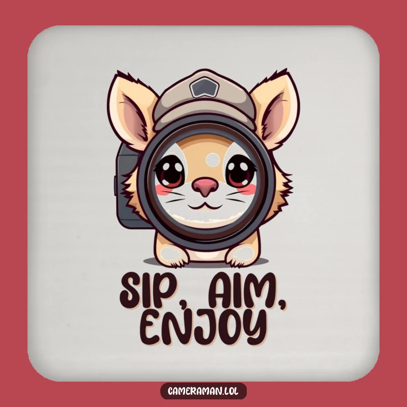 Funny Determined Photographer Coaster - Focus Protection, Peaked Cap Drink Gift