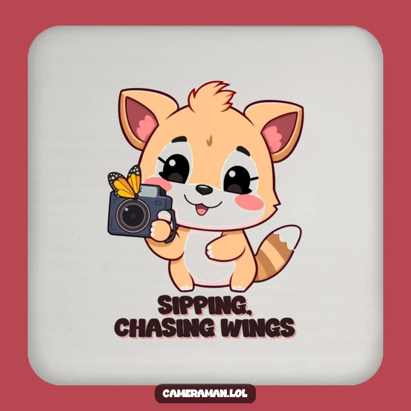 Funny Playful Animal Coaster - Butterfly Hunter Protection, Happy Photographer Drink Gift