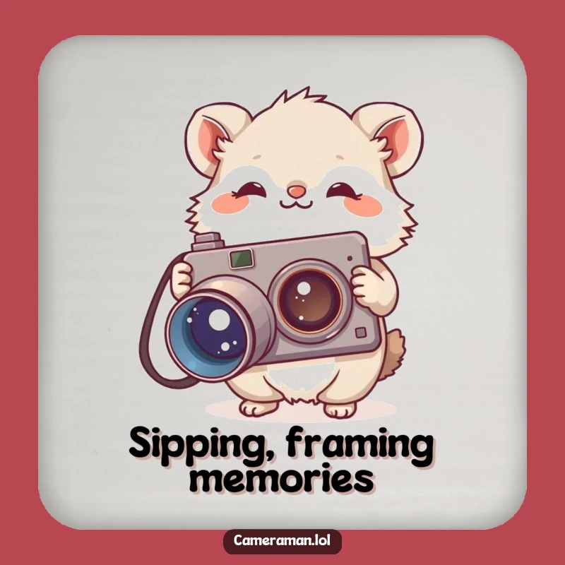Funny Fluffy Animal Coaster - Vintage Camera Protection, Cute Photographer Drink Gift