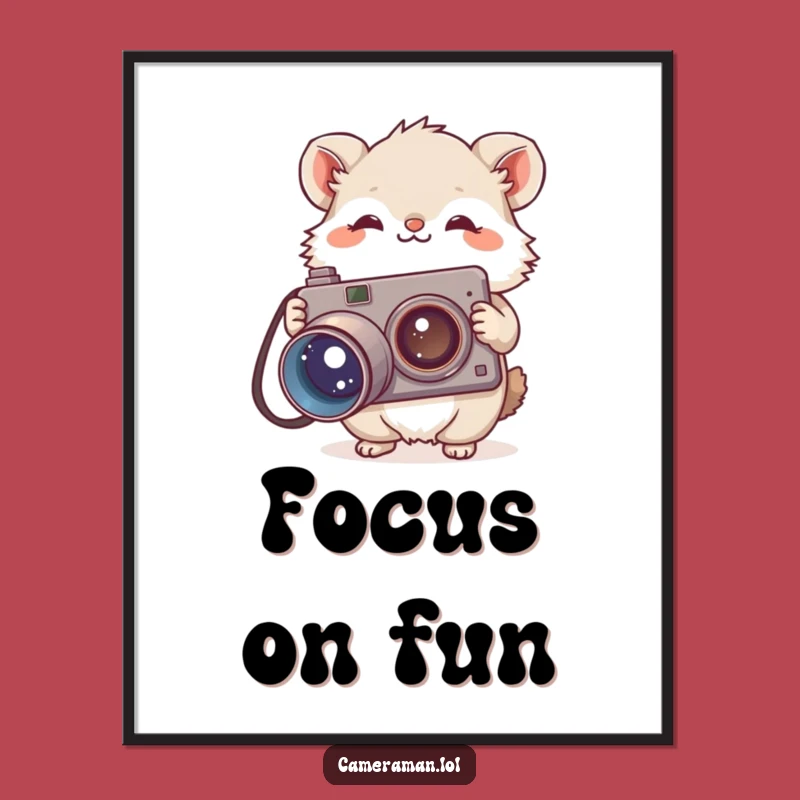 Funny Fluffy Animal Poster - Curious Photographer Art, Vintage Camera Decor Gift