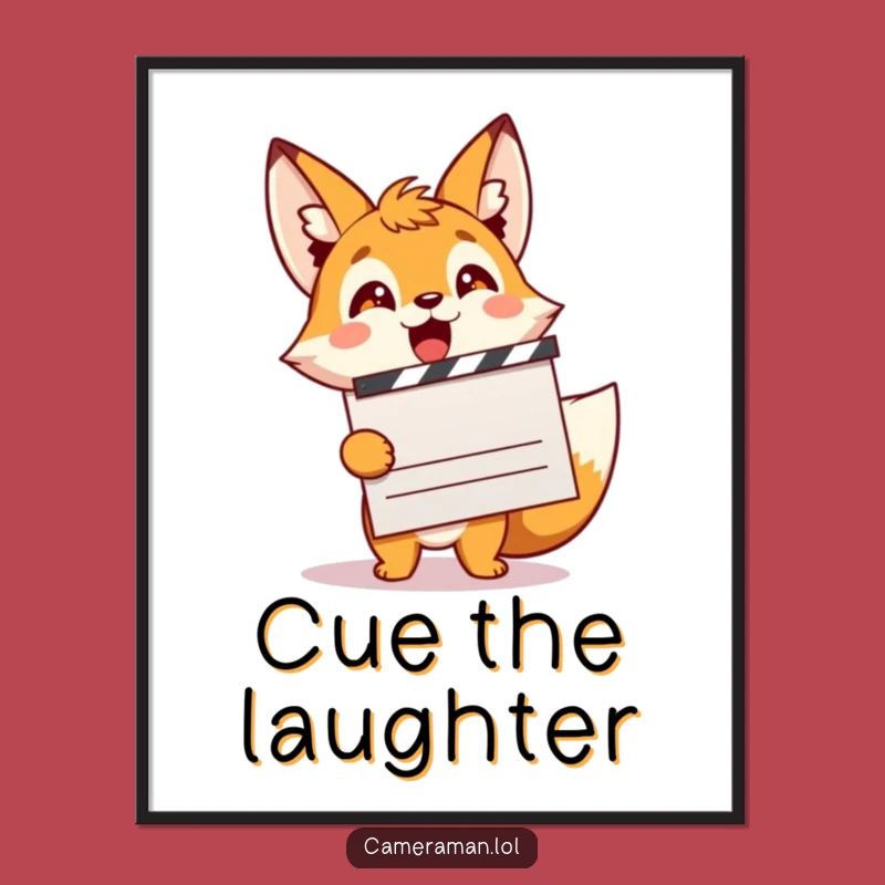 Funny Fox Filmmaker Poster: Energetic Sprite Clapping for a Hilarious Home Decor Gift