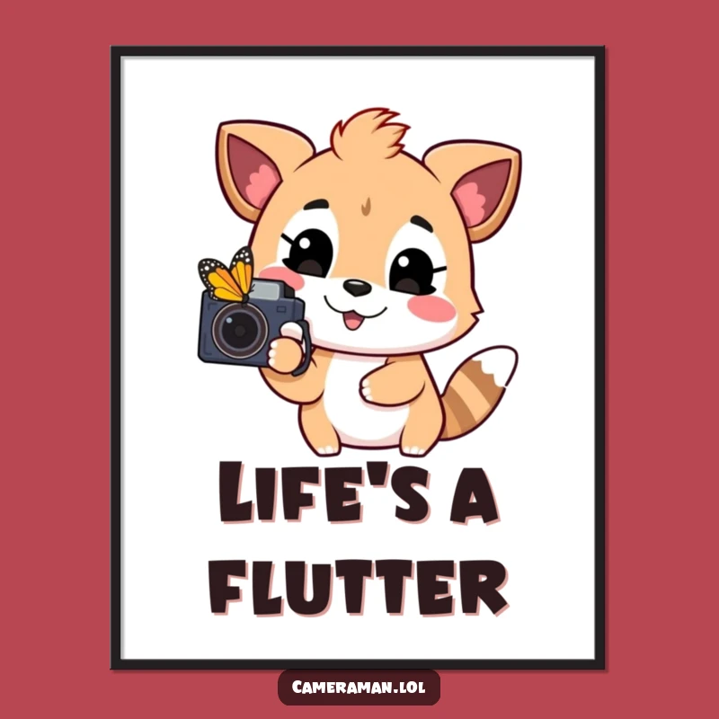 Funny Playful Animal Poster - Happy Butterfly Hunter Art, Nature Decor Gift