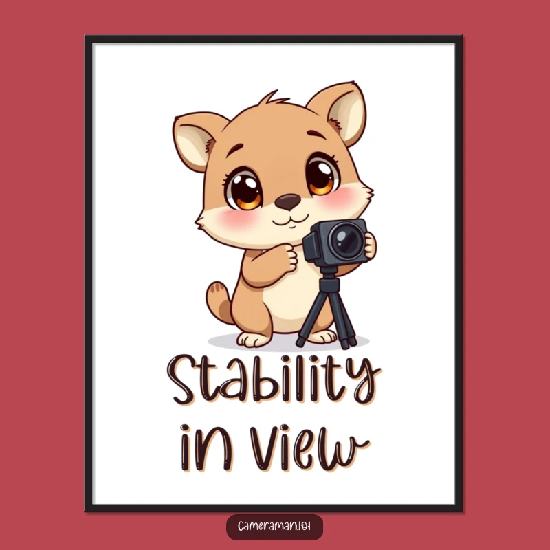 Funny Excited Animal Poster - Blinking Photographer Art, Tripod Decor Gift