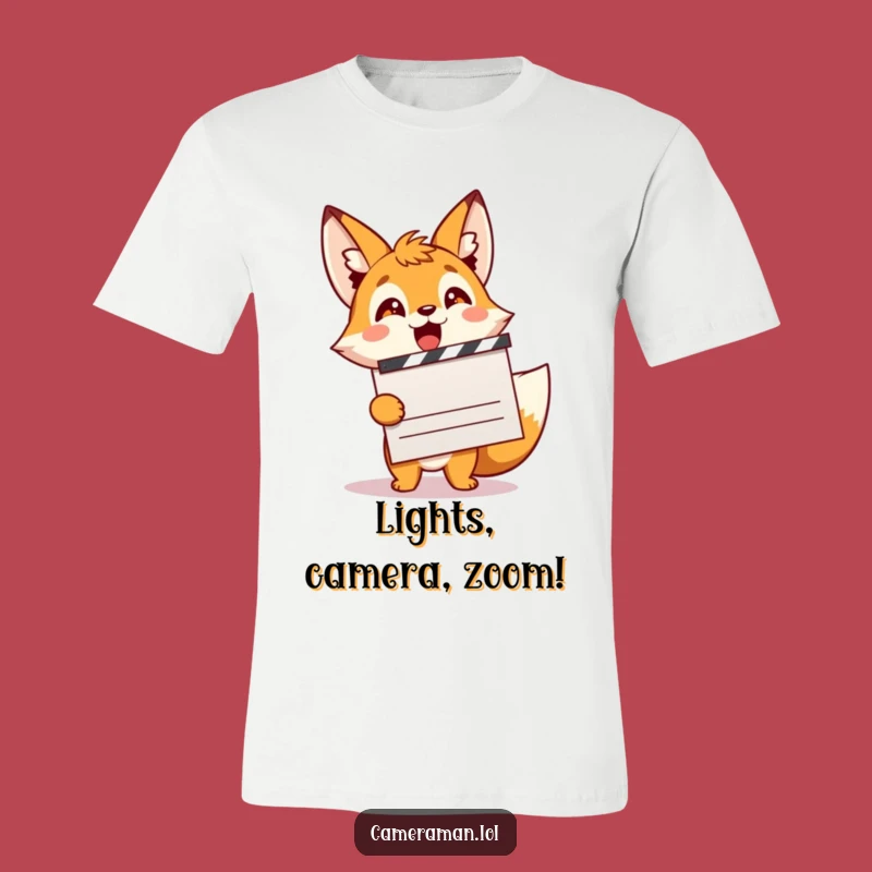 Funny Fox Filmmaker T-Shirt: Energetic Sprite Clapping for a Hilarious Movie Lover Gift