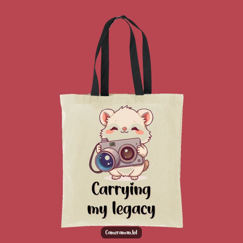 Funny Fluffy Animal Tote Bag - Curious Photographer, Vintage Camera Carry-All Gift